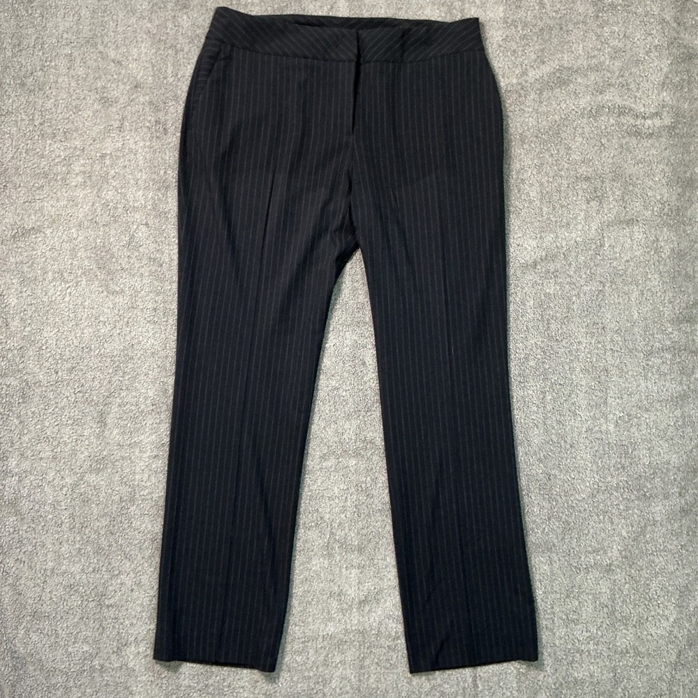 Jones New York Sydney Pinstripe Dress Pants Navy Blue Straight Leg Womens 12